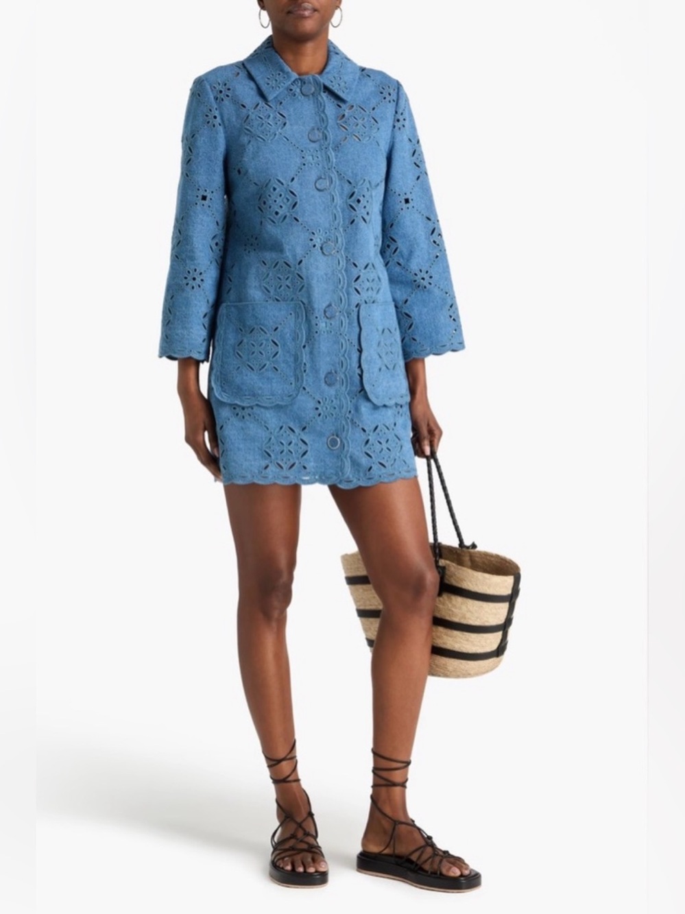Veronica Beard Erilyn Eyelet Shirtdress in the Sea Glare Denim